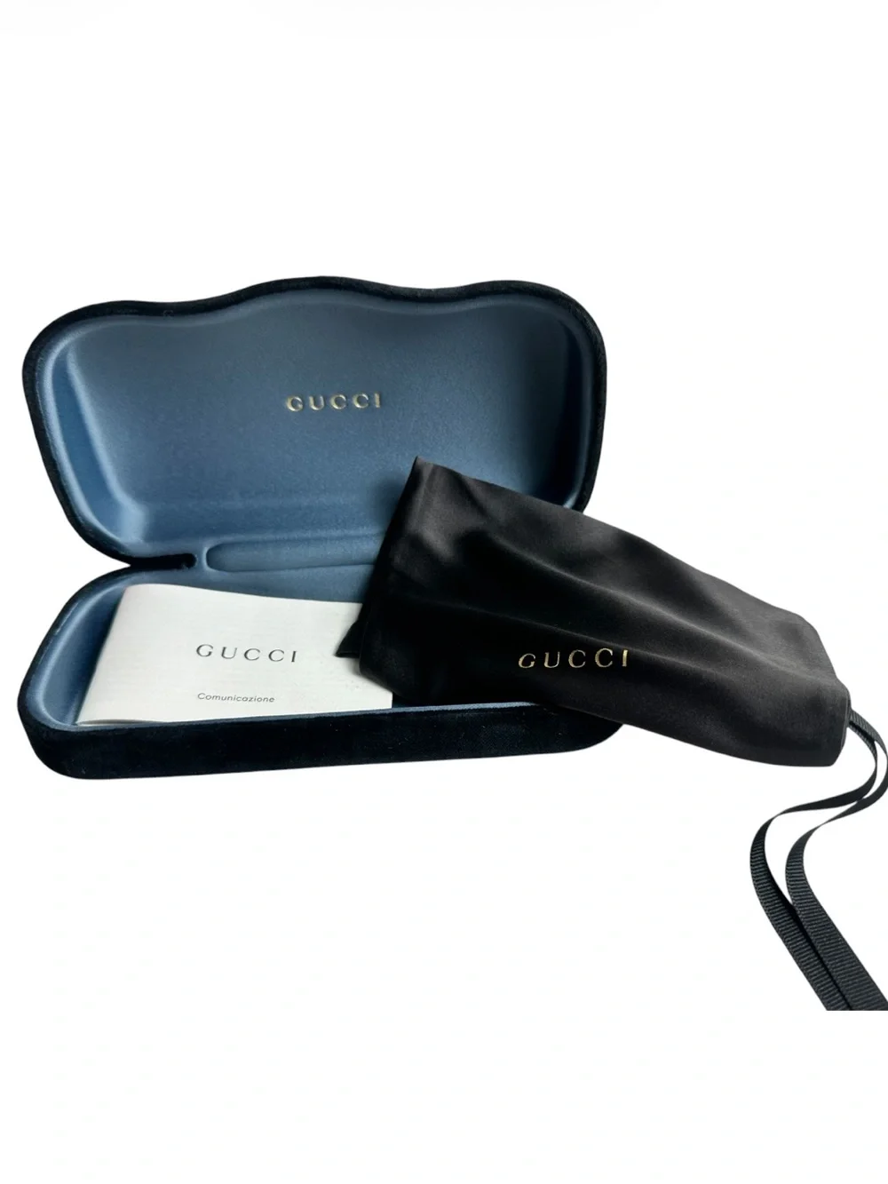 Gucci Black Velvet Eyewear Case with Drawstring Pouch